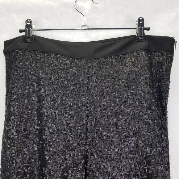 Akira Chicago Flare Pants Women L High Waist Semi Sheer Sequin Black Sparkle NEW - Picture 5 of 16